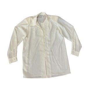 Milano Women’s Ivory Long Sleeve Dress‎ Shirt Size L Formal Button-Up